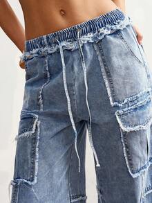 Bohemela 大码女式休闲破洞阔腿牛仔裤 - 淺色水洗藍 - 查看 7