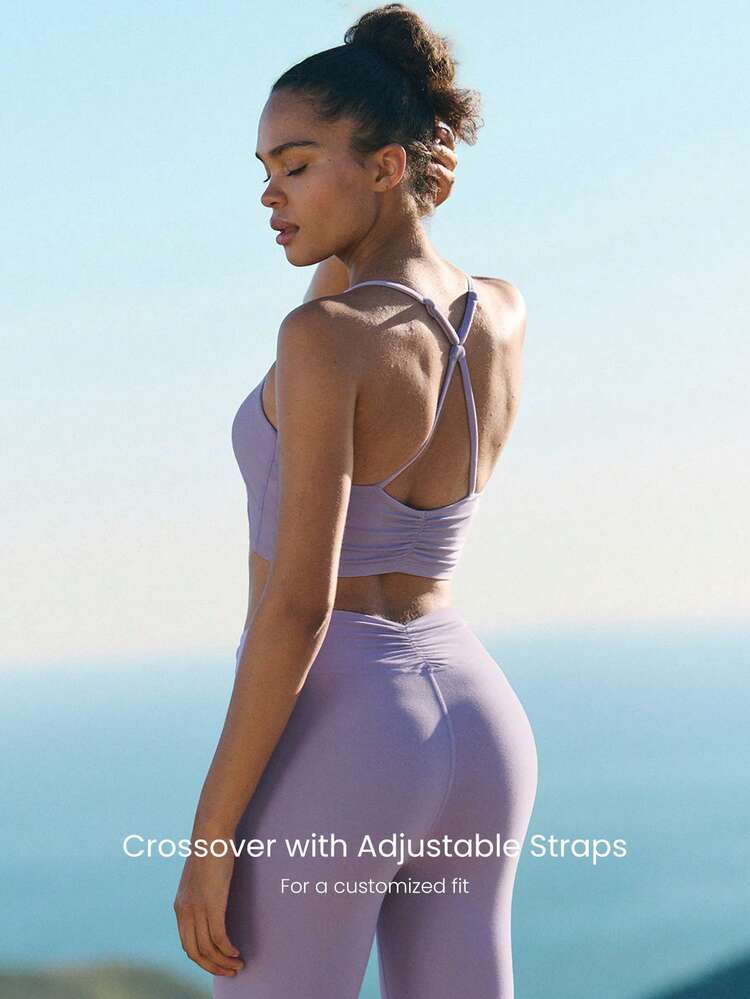 FeatherFit™ Lovely Day Buttery-Soft Sweat-Wicking Adjustable Straps Removable Cups Ruched Sports Bra Low Impact Yoga Pilates Studio Daily Wear