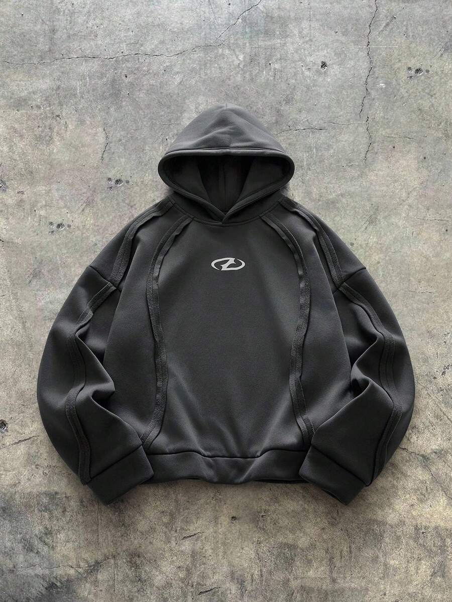 AXEPEAK sweat-shirt à capuche ample et décontracté à manches longues avec imprimé géométrique, taille grande pour hommes - Gris - Voir 1