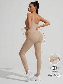SHEIN Solid Color Sleeveless Maternity Jumpsuit, Maternity Jumpsuit, Maternity Wear - Khaki - View 2