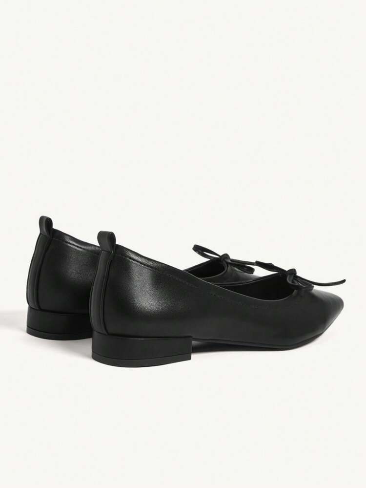 CUCCOO CHICEST Women Shoes Spring And Summer New Bow Pleated Pointed Square Thick Heel Black PU Leather Women's High Heel Shoes Elegant Wear Commuter Style Valentine's Day Elegant Shoes