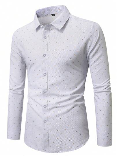 Manfinity Mode 男士休闲波点印花纽扣长袖衬衫，秋季款