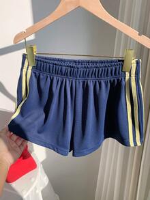 Comfortcana 女士夏季休闲藏蓝色针织阔腿短裤 - 藏蓝色 - 查看 6