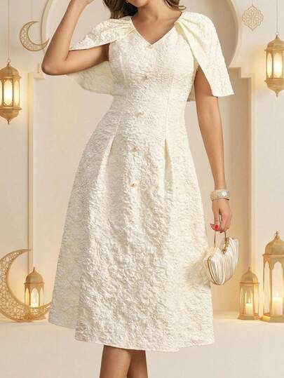 Amorya Women Tulip Sleeve Cape Arm Flattering Elegant Casual Wedding Guest Party Dress, Valentine, Love/Lover, 3D Rose/Flower Wedding Guest Dress Women Bridal Shower Dress White Club Club Outfits Women Sexy Spring Outfits For Women Summer Outfits For Women Summer Easter Outfit Women Western Wear Women Belle Elegant Dress Summer Elegant Dress French Style Dress White Elegant Dress Women Ivory Dresses For Women Spring Summer Outfits فساتين ساتره Hides Belly Floral Dress For Women Valentine Day Dress