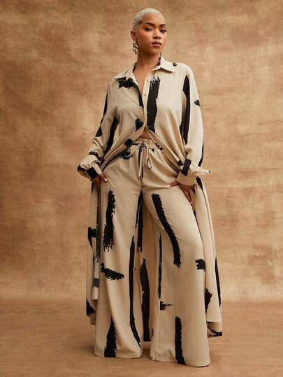 Vixey Pantalones de pierna ancha con cintura de cordón estampado para vacaciones