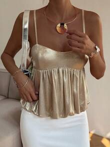 闪亮金色宴会吊带背心（女士款） - 金色 - 查看 3