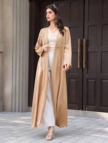Graceveil Solid Color Loose Fit Long Sleeve Jacket With 3D Floral Decor, Elegant Everyday Wear For Women - Khaki - View 4