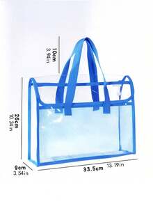 1pc Large Capacity Transparent Waterproof PVC Handbag With Expandable Mesh Storage Pouch - Portable For Office Supplies Etc. - Available In Green, Blue, Beige File Organizer Bag | Fashionable Storage Bag | PVC Storage - Multicolor - View 3