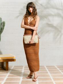 SHECARRY 女士手拿包、草编包、镂空草编包、时尚、优雅、简约、个性化、百搭，适合海滩、度假、假日、夏季、海边、沙滩派对 - 米色 - 查看 8