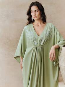 Anewsta Đầm dạ hội dài tay kiểu Bohemian mới dành cho nữ, đính cườm, thanh lịch, thích hợp cho tiệc sinh nhật và các dịp trang trọng, mùa xuân/hè. - màu xanh lá - Xem 6