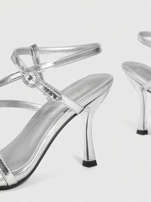 CUCCOO SZL Giày sandal cao gót thời trang nữ thiết kế khóa cài, thích hợp mang hàng ngày. - Bạc - Xem 10