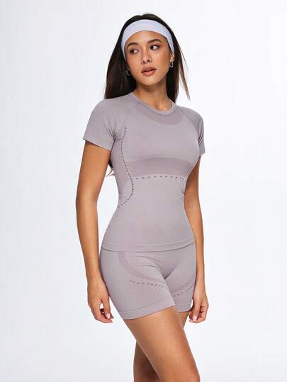 Eassivo Eassivo Conjunto de yoga sexy europeo y americano, sujetador deportivo sin costuras y shorts, color morado