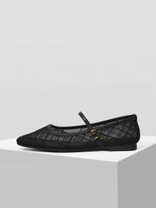 MOTF Sepatu Flat Jaring Transparan Kasual Wanita untuk Perjalanan Sehari-hari, Sepatu Musim Semi - Hitam - View 2