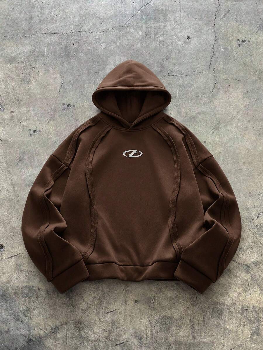 AXEPEAK 大码男士休闲百搭连帽卫衣，秋冬季 - 咖啡棕 - 查看 1