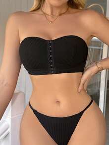 3pcs Women's Solid Color Front Closure Strapless Bras - Multicolor - View 5