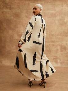 Vixey Printed Woven Button Down Pointed Collar Long Sleeve Maxi Shirt Dress - Brown - View 2