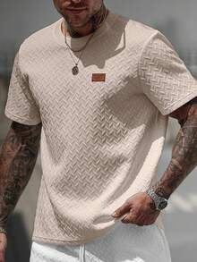 Manfinity Homme Áo thun nam tay ngắn cổ bẻ dệt jacquard mùa hè, món quà tuyệt vời cho bạn trai hoặc chồng, rất phù hợp để mặc hàng ngày vào mùa hè, thích hợp cho kỳ nghỉ biển, một món đồ thời trang và đa năng. - Màu Khaki - Xem 3