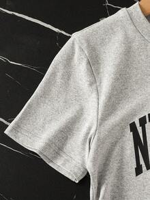 Bộ áo thun ngắn tay cổ tròn in họa tiết đơn giản dành cho bé gái tuổi teen và quần dài. - Xám - Xem 6