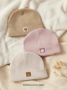 Cozy Pixies 3pcs/Set Newborn Baby Soft Comfortable Animal Pattern Beanies, Suitable For Outdoor Use To Keep Warm - Multicolor - View 3