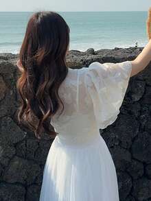 DAZY Women's Fashionable Vacation Sheer Tie-Up Lightweight Jacket, Summer - White - View 2