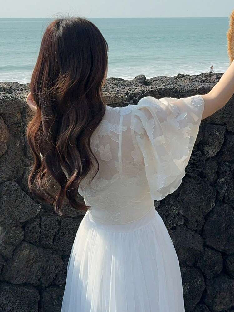 Women's Fashionable Vacation Sheer Tie-Up Lightweight Jacket, Summer