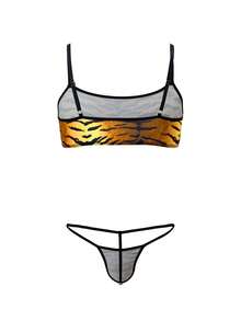 Men's Tiger Print Camisole Top And Thong Underwear Sexy Set - Multicolor - View 2
