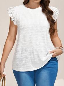 Comfylo Áo thun dáng rộng, màu trơn, cổ tròn, tay loe, viền bèo nhún, thêu họa tiết, kiểu dáng thường ngày. Áo thun trắng có lỗ xỏ dây, áo thun có lỗ xỏ dây, áo thun dự tiệc âm nhạc. - trắng - Xem 8