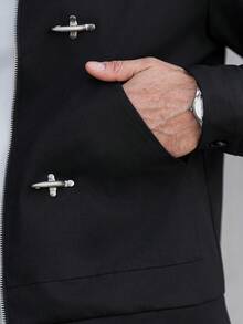 Manfinity Homme 成熟休闲夹克，带大口袋设计 - 黑色 - 查看 5