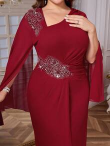 Reflora 大码女士优雅雪纺蝙蝠袖连衣裙 - 紅色 - 查看 7