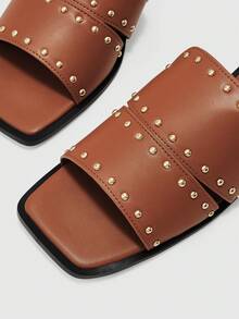 CUCCOO BIZCHIC Women's Rivet Design Casual Fashionable Slip-On Flat Sandals - Camel - View 8