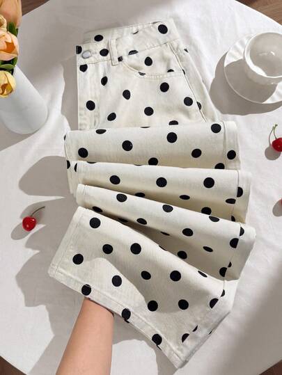 Muchica 2026SSpring And SummerPlus Size Polka Dot Print Slant Pocket Casual Loose PantsOutdoor Clothing, Back To School, Street Clothing, Y2K Clothing,Lothing