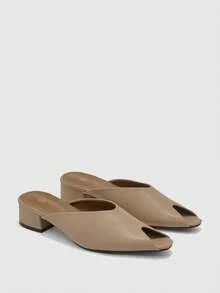 CUCCOO BIZCHIC Apricot Closed Toe Chunky Heel Mules, Simple & Versatile Work Commute Shoes Summer Shoes - Apricot - View 2