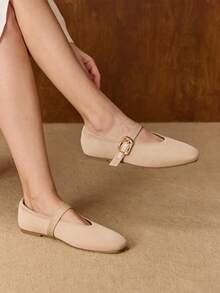 MOTF PREMIUM WOMEN SQUARE TOE BUCKLE STRAP FLATS VALENTINE'S DAY - Apricot - View 7