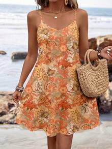 Sylviya Women V-Neck Spaghetti Strap Summer Beach Vacation Mini Dress - Multicolor - View 3