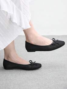 CUCCOO BIZCHIC Sepatu Loafer Datar Minimalis Kasual Serbaguna Wanita dengan Dekorasi Pita untuk Natal dan Musim Semi. - Jala hitam malam yang tenang - View 3