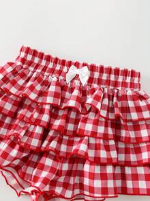 2pcs/Set Young Girl Watermelon Knit Top And Woven Plaid Skirt Outfit - Green - View 8