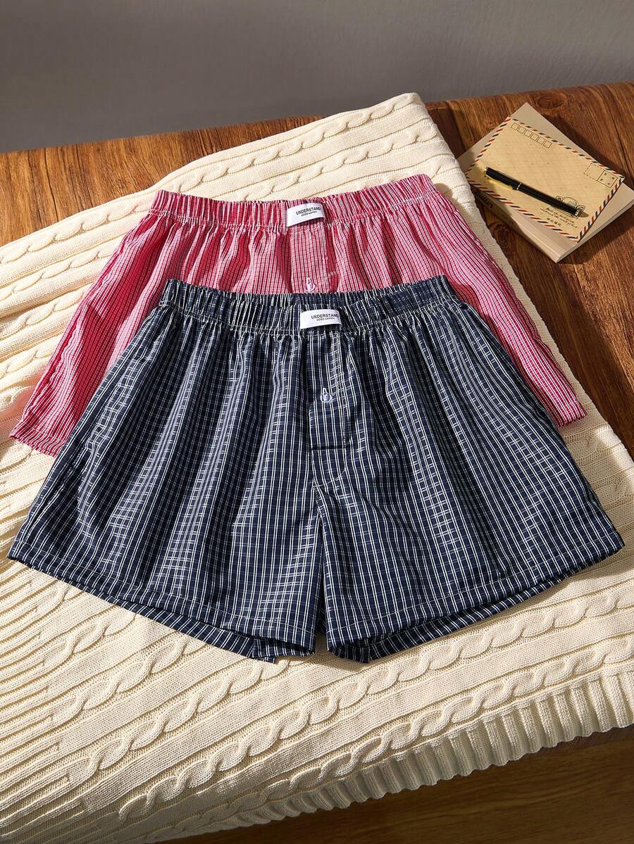 2条装格子印花舒适休闲男士哈伦裤 - 彩色 - 查看 1