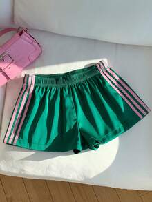 Comfortcana Quần short thể thao dáng rộng, chất liệu satin bóng, có dây rút, dành cho người có thân hình mũm mĩm. - màu xanh lá - Xem 8