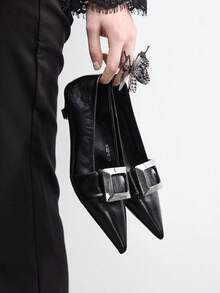 CUCCOO BIZCHIC Pointed Thick Heel Middle Heel Women's Leather Slip OnBeautiful Temperament French Low Vamp Shoes Women's New Spring And Autumn Spring Shoes - Black - View 4