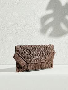 SHECARRY Túi cầm tay bằng rơm đan cho tuổi teen, túi cầm tay thời trang cho phụ nữ - Nâu đậm - Xem 3