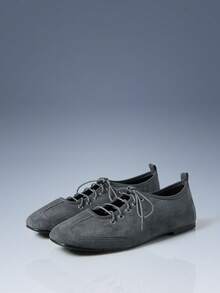 CUCCOO GRLICON Ladies, Lace-Up, Trim, Flat Shoes - Dark Grey - View 1