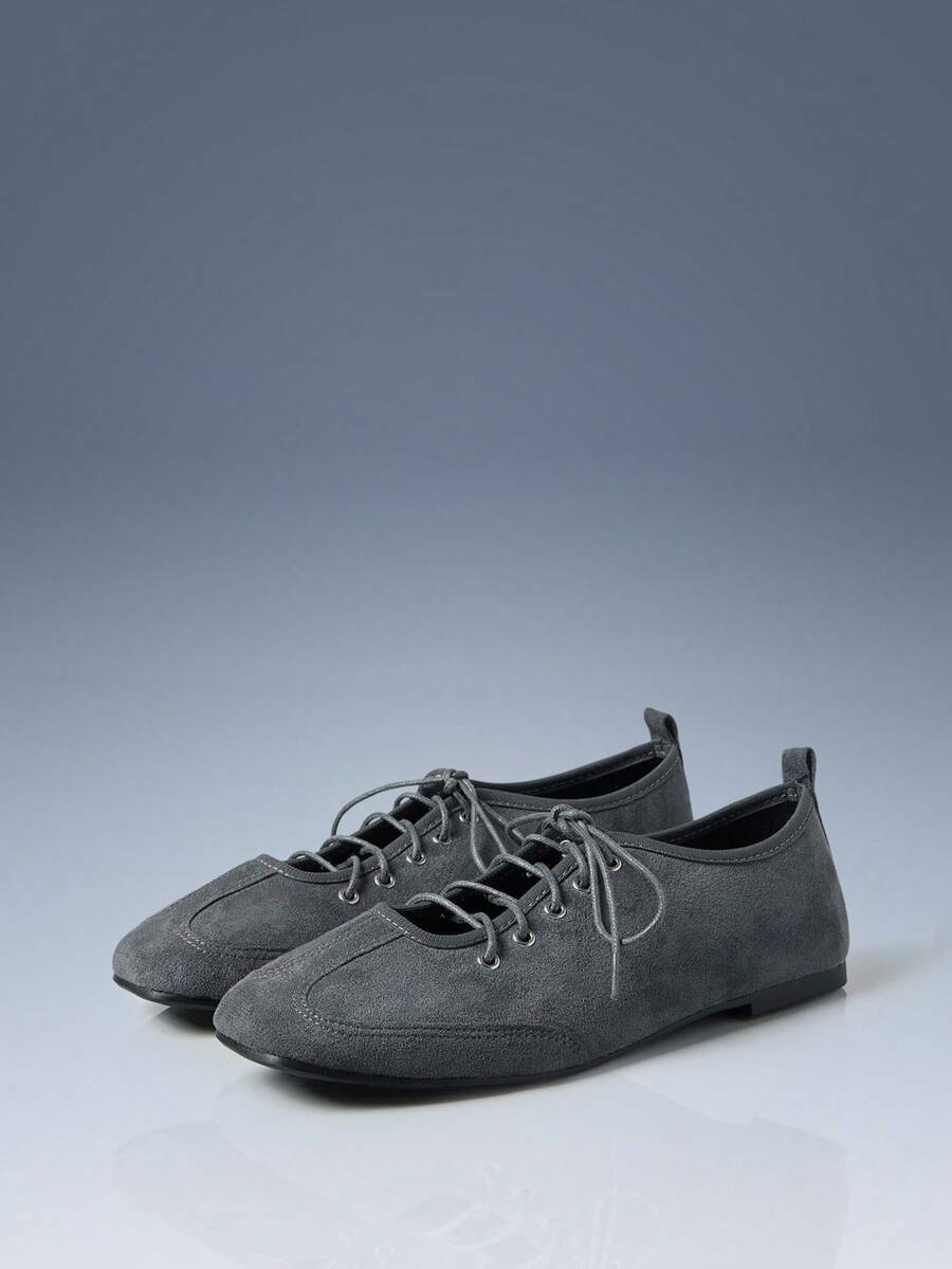 CUCCOO GRLICON Ladies, Lace-Up, Trim, Flat Shoes - Dark Grey - View 1