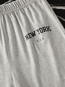 Bộ áo thun ngắn tay cổ tròn in họa tiết đơn giản dành cho bé gái tuổi teen và quần dài. - Xám - Xem 5