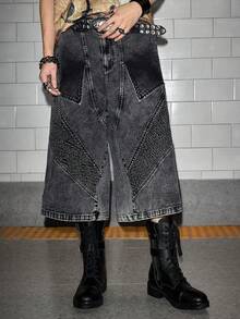 ROMWE MEN Street Life 男士做旧水洗牛仔短裤 - 棕色 - 查看 6