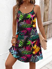 EMERY ROSE Váy lễ hội cỡ lớn in họa tiết cây nhiệt đới - trắng - Xem 5