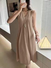 EMERY ROSE Đầm hai dây đơn giản, màu trơn, phong cách thường ngày dành cho nữ. - Lạc đà - Xem 8