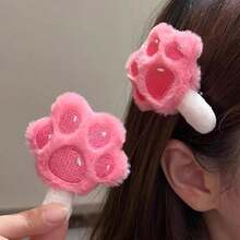 1Pc Cute Plush Cat Paw Hair Clips - Versatile Kawaii Barrettes For Girls, Perfect For Bangs, Side Hair & Flyaways - Multicolor - View 2
