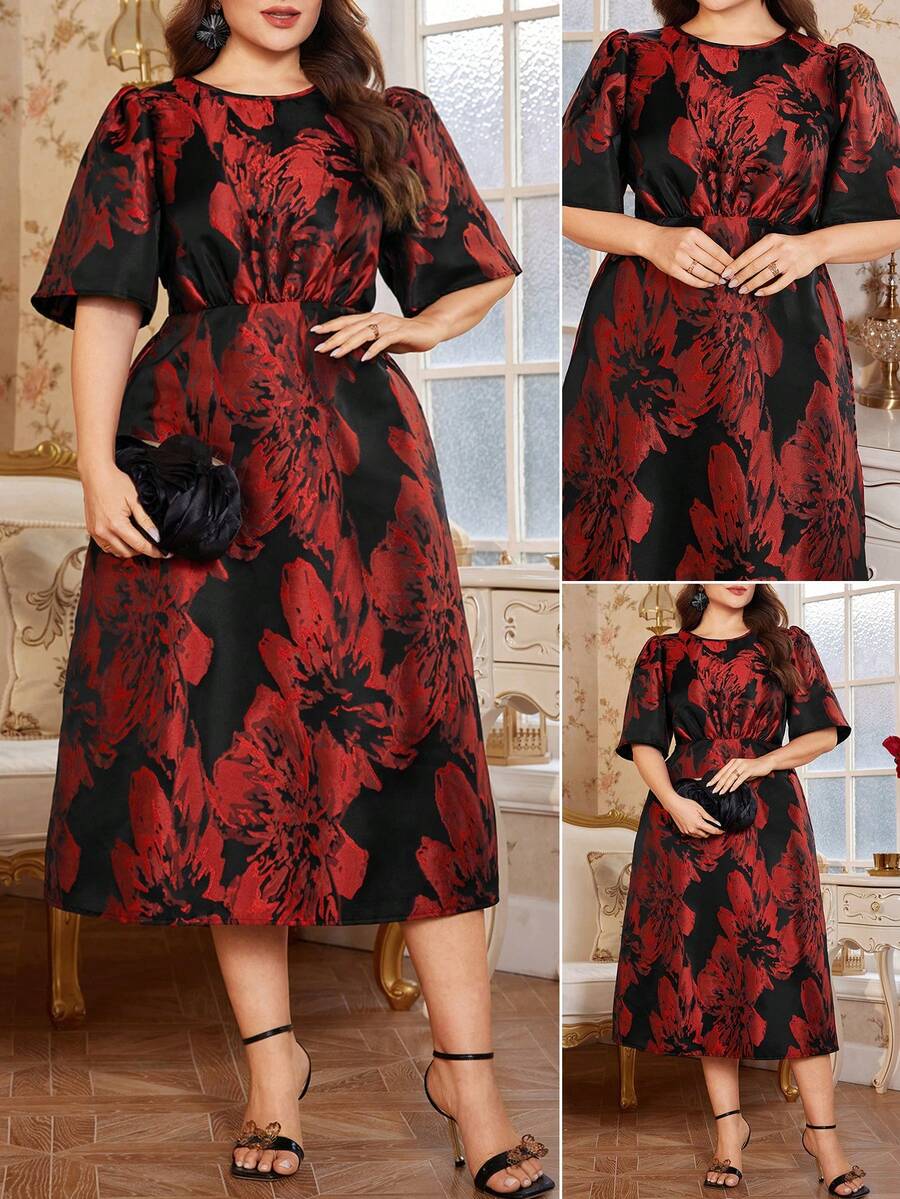 Reflora 大码印花休闲夏季连衣裙 - 紅色 - 查看 1