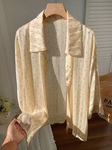 Comfortcana Spring White Solid Batwing Sleeve Shirt - Apricot - View 3