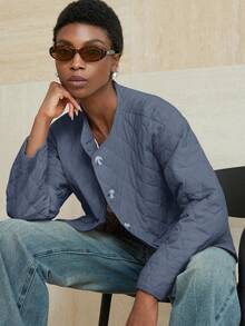 Aveloria Modichic Áo khoác có đệm tay dài cổ tròn dáng rộng thoải mái dành cho nữ - Màu xanh lam - Xem 2